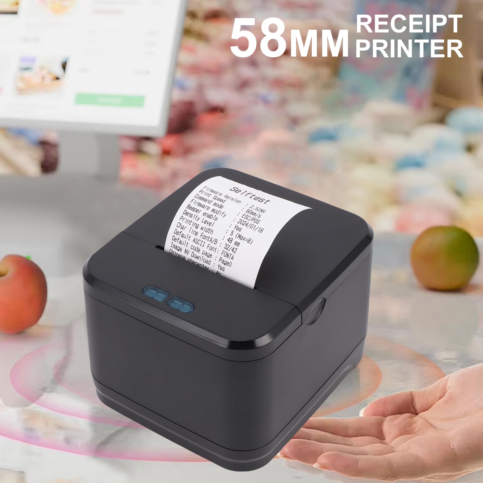 Bisofice Bondrucker Bluetooth 58mm, BT+USB+LAN, Belegdrucker Thermodrucker, Kompatibel mit Android/Windows für Restaurantverkauf Einzelhandel