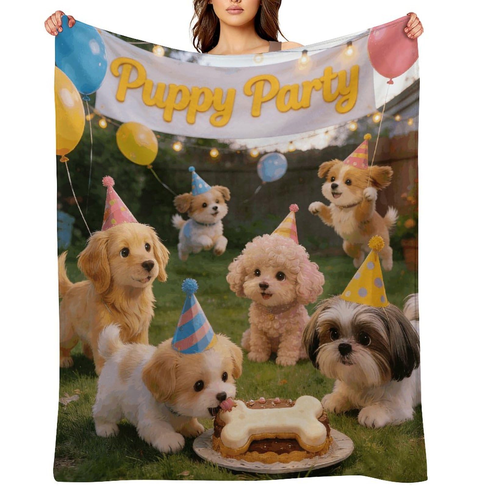 Puppy Party Throw Blanket for Couch and Bed Super Soft Warm Lightweight Throw Blankets Cozy Fuzzy Flannel Blanket Personalized Decorative Blankets for Sofa Decor 40"x50"