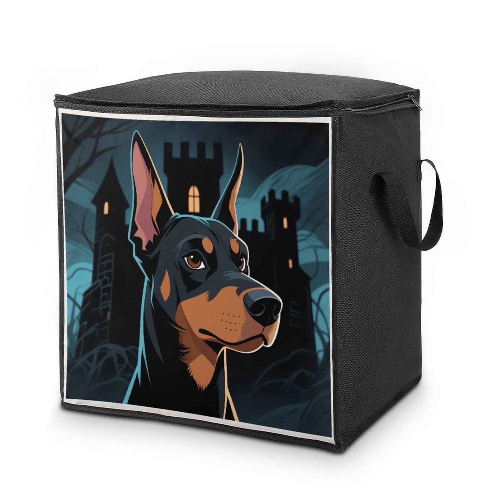 Doberman Pinscher Large Storage Bags with Zippered Storage Organizers Bag Clothes Storages Bins with Lids Foldable Storages Containers with Reinforced Handles for Blanket Bedding