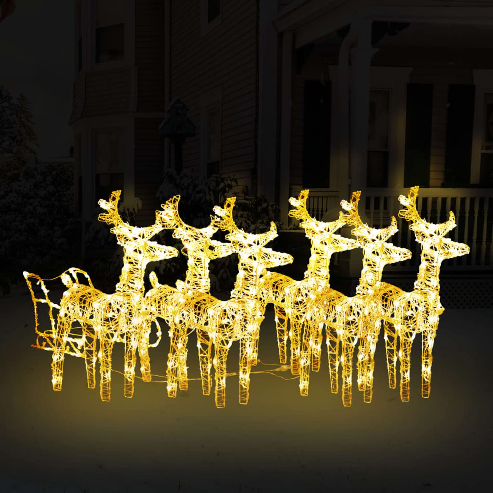 ARKEM Decorazione Natalizia Renne e Slitta 320 LED Acrilico,Slitta e Renne Luminose con LED a Pile per Interni ed Esterni