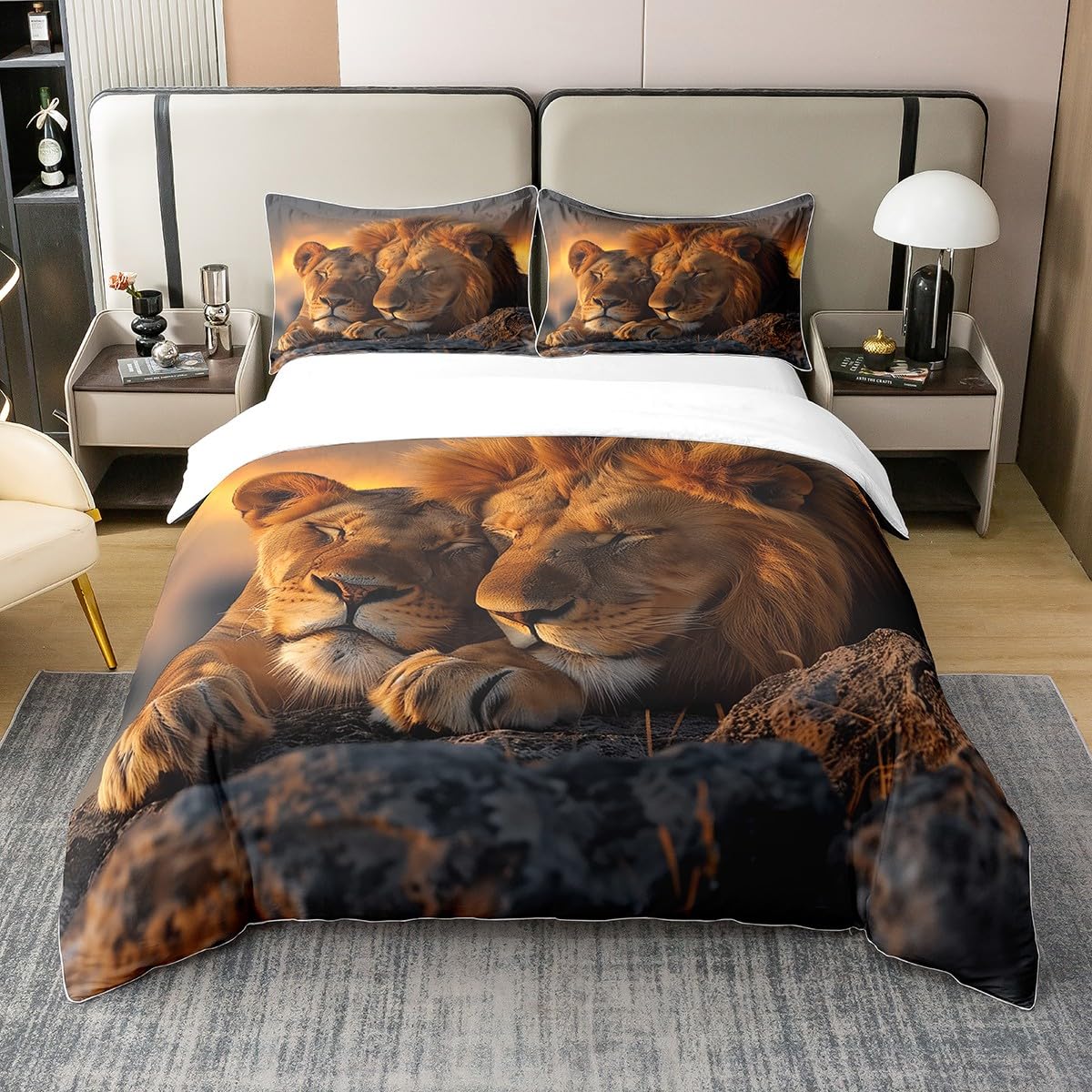 Housse de couette lion coton fin des nuits agitées parure de lit 3D