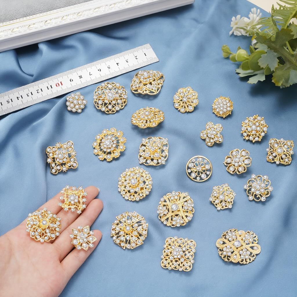 Rhinestone Flower Brooch Pins For Crafts Wedding Bouquet Brooches Kit For Women Party Gifts