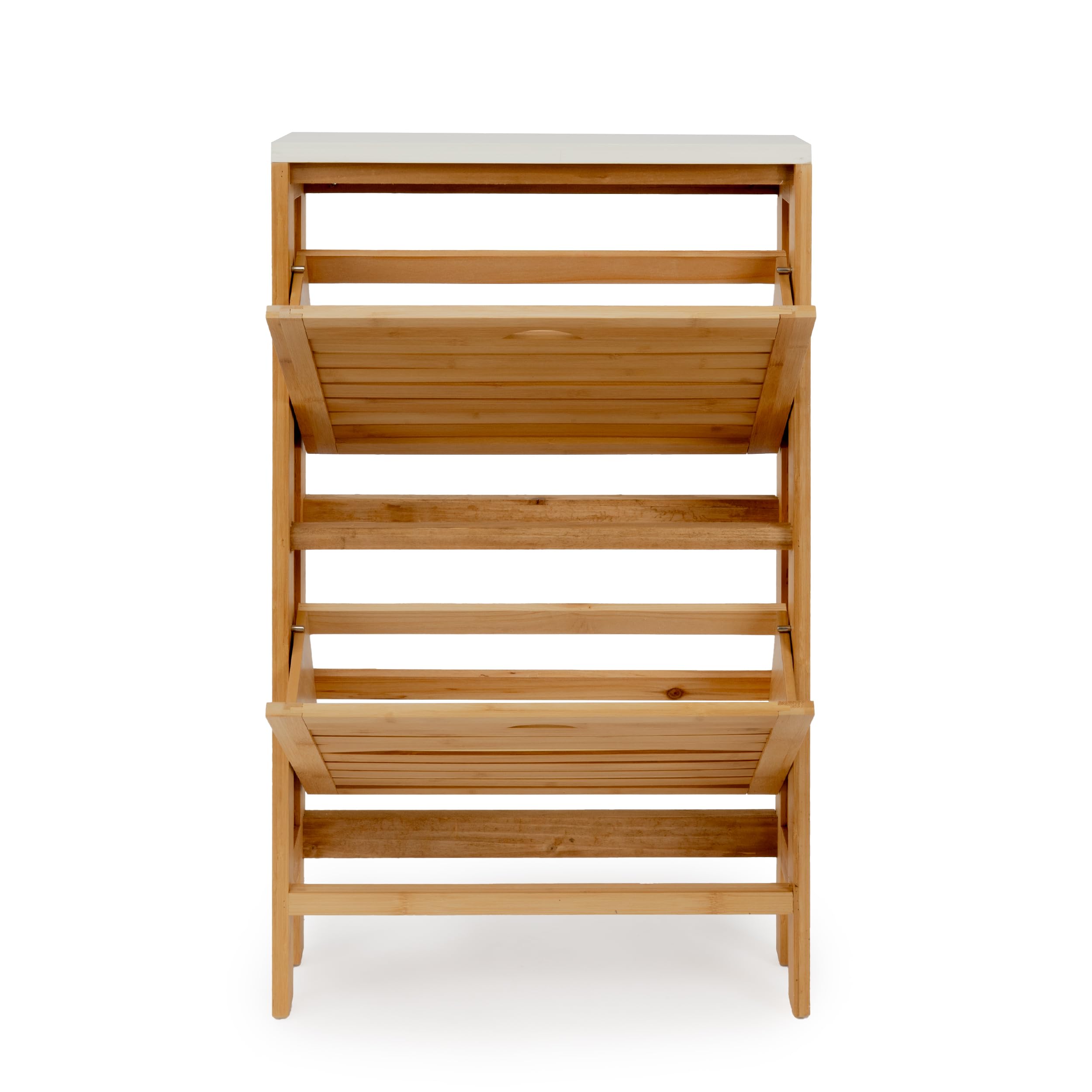 XZ-23022 Zapatero de Madera con 2 Compartimentos 80x49.5x14cm Plegable - Organizador Vertical para Zapatos,Zapatillas de Color Madera Natural