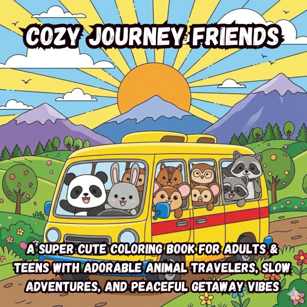 Cozy Journey Friends: A Super Cute Coloring Book for Adults & Teens with Adorable Animal Travelers, Slow Adventures, and Peaceful Getaway Vibes