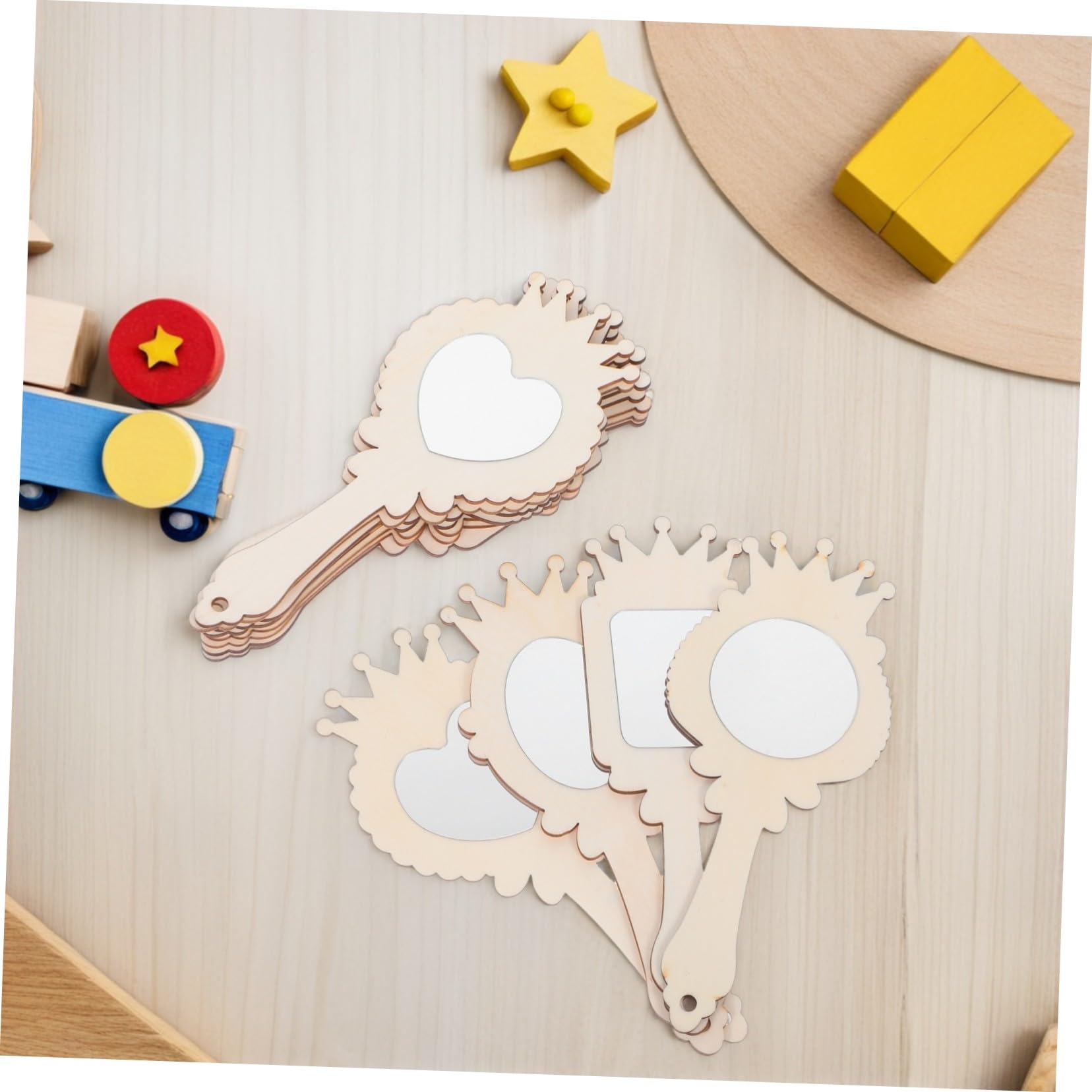 FUNNETOYU 12 Espejos de Madera para Manualidades, Espejo de Mano con Diseño de Tiara, Base sin Terminar para Pintar, Adecuado para Niñas y Fiestas