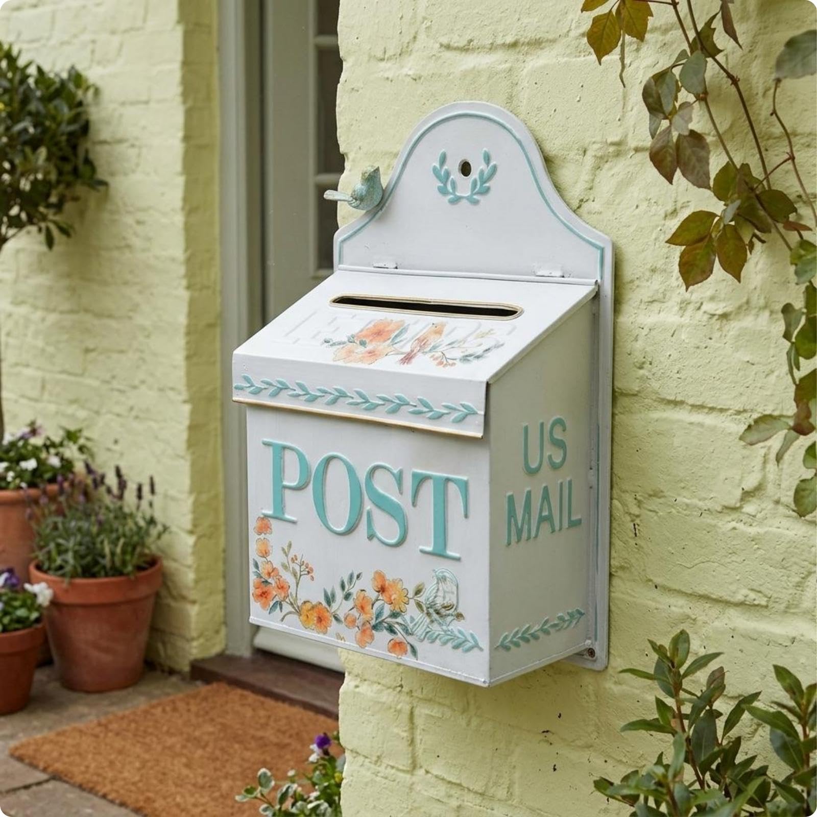 Iron Wall Mailbox Embossed Mailbox Rust Resistant Decorative Post Box for Entrance, Garden-image-7