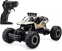 Carrinho De Controle Remoto 4x4 Monster Truck Rock Crawler 4WD Hight Speed Brush Off-Road Truggy + Bateria Extra (Dourado)