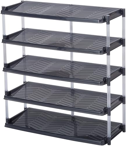 Heiwa Kougyou Crystal Shoe Rack, 5-Tier Triple Gray