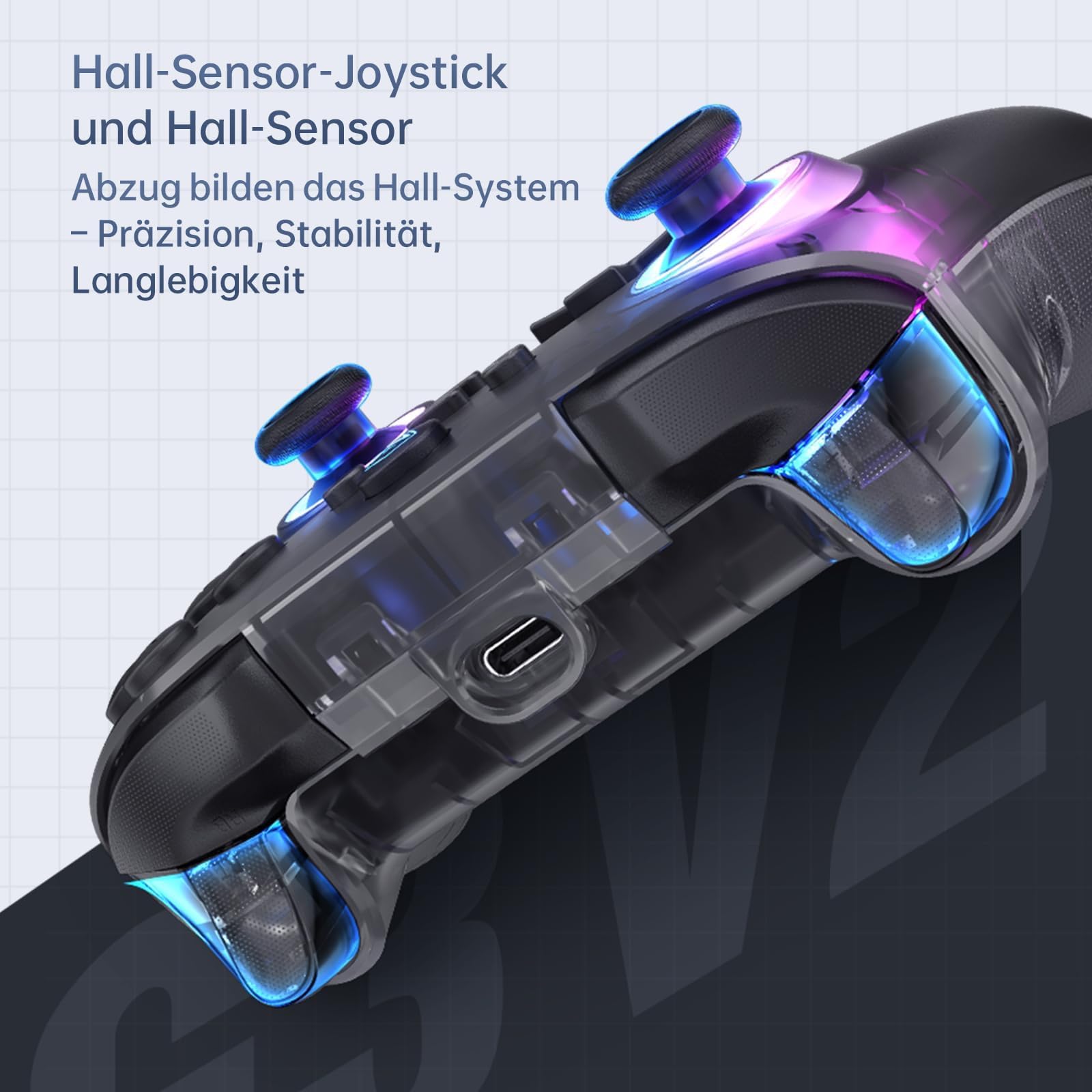 Machenike G3V2 Controller PC, Gamepad PC Wireless, 2 Einstellbare Hall Effekt Joystick, 2 Programmierbare Tasten, mit Bunten RGB-Lichtern, für Switch/iOS/Android, 1000mAh Akku (Weiß)
