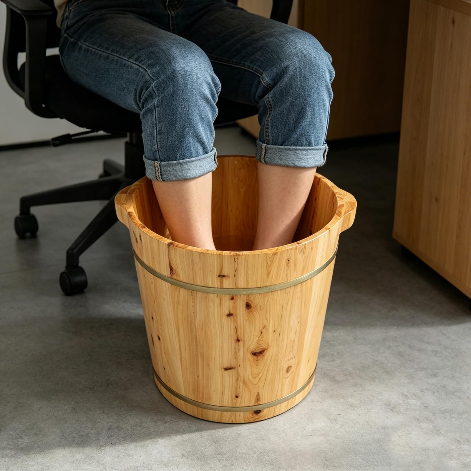 Vasca per piedi in legno con ritenzione del calore, secchio per piedi in legno, pratica vaschetta per pedicure, bagno per piedi, sauna, per benessere, spa, sauna, regalo, 36,5 x 25 cm (36,5 x 40 cm)