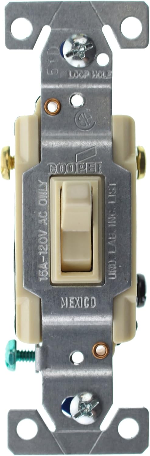 Hubbell RS315ILCZ Lighted Toggle Switch, 3-Way, Grounding, 15-Amp, 120-Volt, Ivory, (64-Pack)