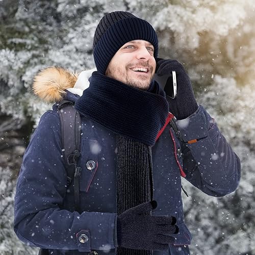 Miniatura 6 de Aneco Juego de 4 piezas de invierno de punto calentador gorro, bufanda, guantes y orejeras, kit para deportes al aire libre