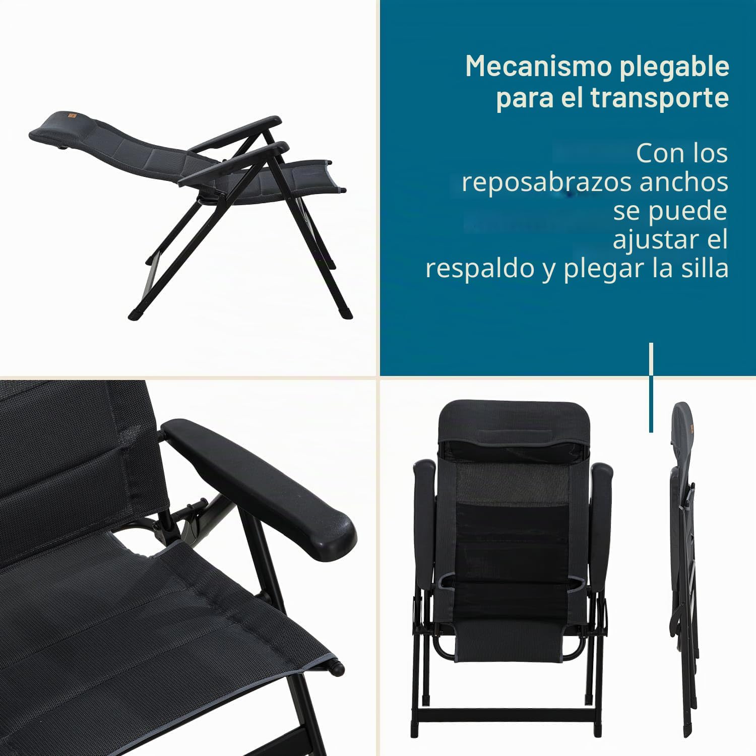 skandika Lepola L/XL/Taburete | Silla Plegable de Aluminio, Respaldo Alto y Regulable en 7 Posiciones, Acolchada, Plegable, reposacabezas (1XL)