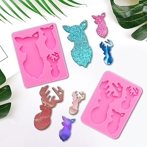 Miniatura 6 de 2 moldes de resina epoxi, moldes de silicona de resina de familia de ciervos, moldes de silicona para llavero de resina brillante, renos brillantes,