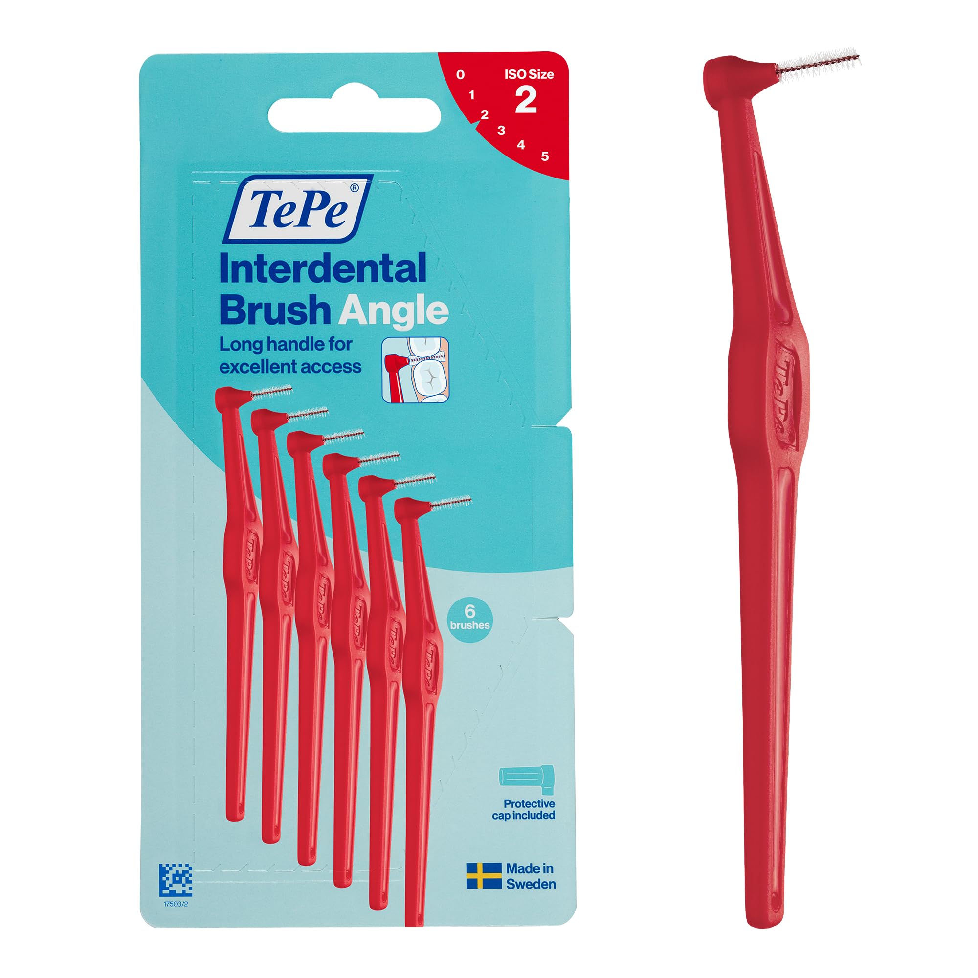 TePe Interdental Brush Angle, Red, 0.5mm/ISO 2, 6pcs, Carton Pack