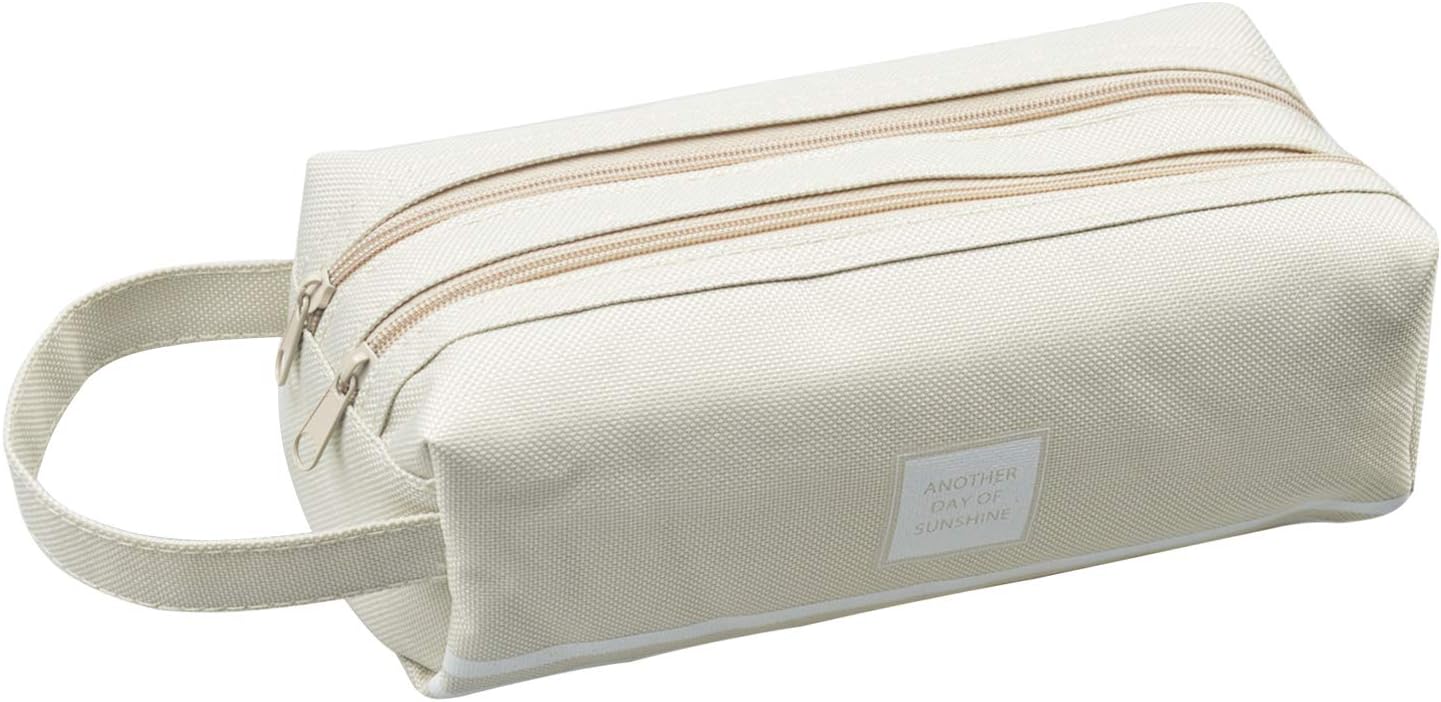 Yeesun Pencil Case Large Capacity Student Stationery Pouch Pen Bag with Double Zipper Closure Office Pen Holder Organizer Stationery Bag Cosmetic Bag (Light Gray)