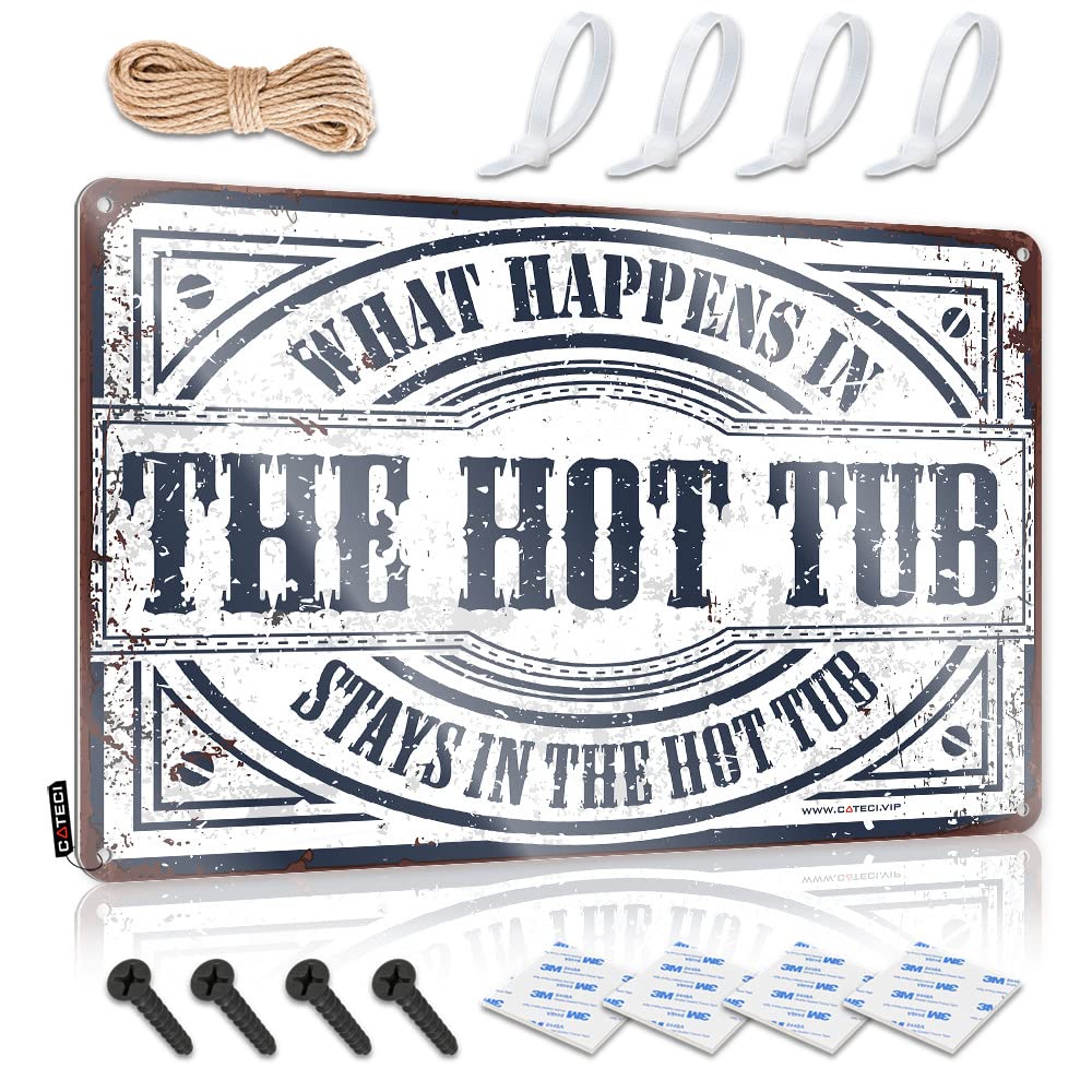 HELIOFORGE Funny Home Decor What Happens In The Hot Tub Stays In The Sign Funny Sign Decor Funny Coffee Signs(20X30CM)