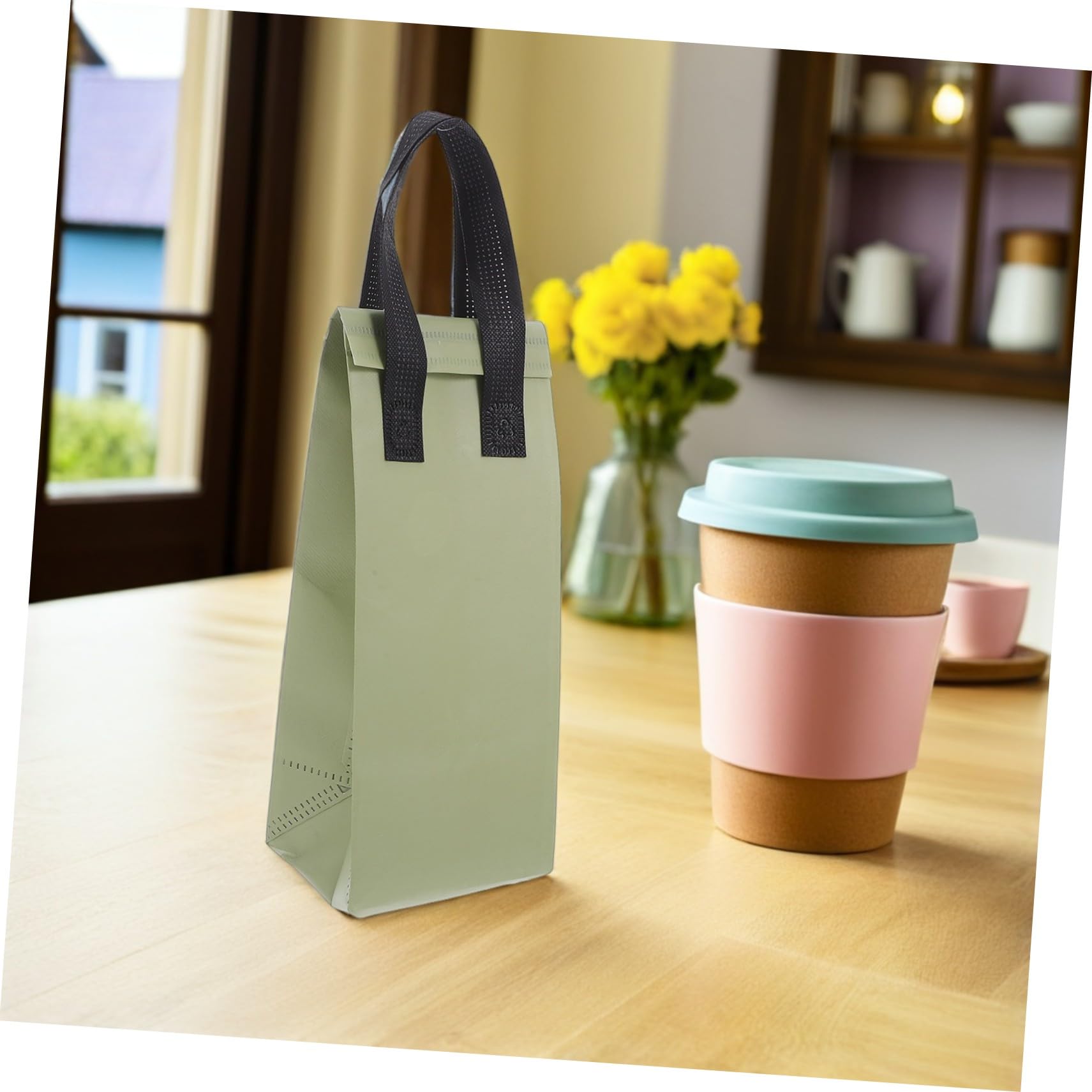 Anneome 50 Stück Isoliertaschen für Lebensmittel Thermisch Isolierte Leichte Tragetaschen aus Vliesstoff Handtasche für Heiße und Kalte Getränke Wie Kaffee Milchtee für Catering Takeaway
