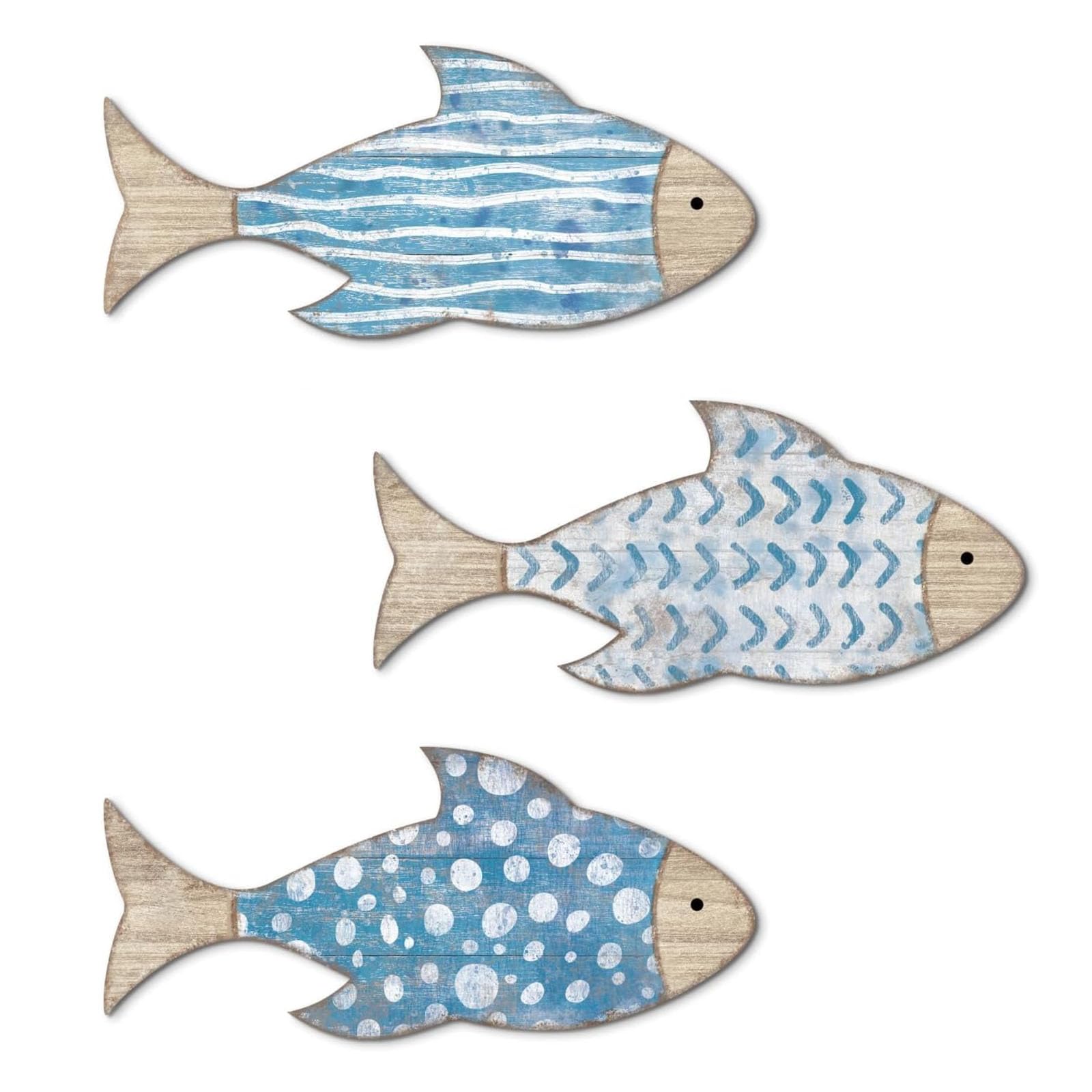 Fahoujs 3Pieces Handcrafted Wooden Fish School Wall Hanging Sculpture Ornaments for Coastal Nursery Decors Beach Theme Design Wooden Fish Decors