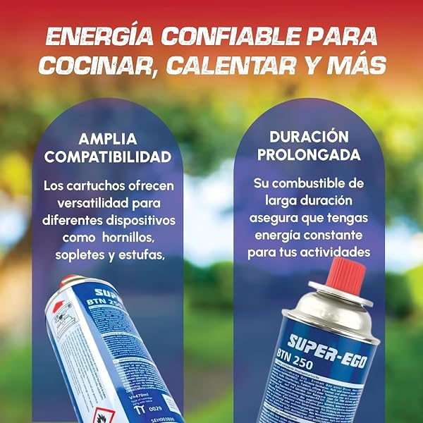 Pack de 4 und Super-Ego BTN 250 Cartucho de Gas Butano, 227g, Compatible Universal, Diseño Compacto - 3