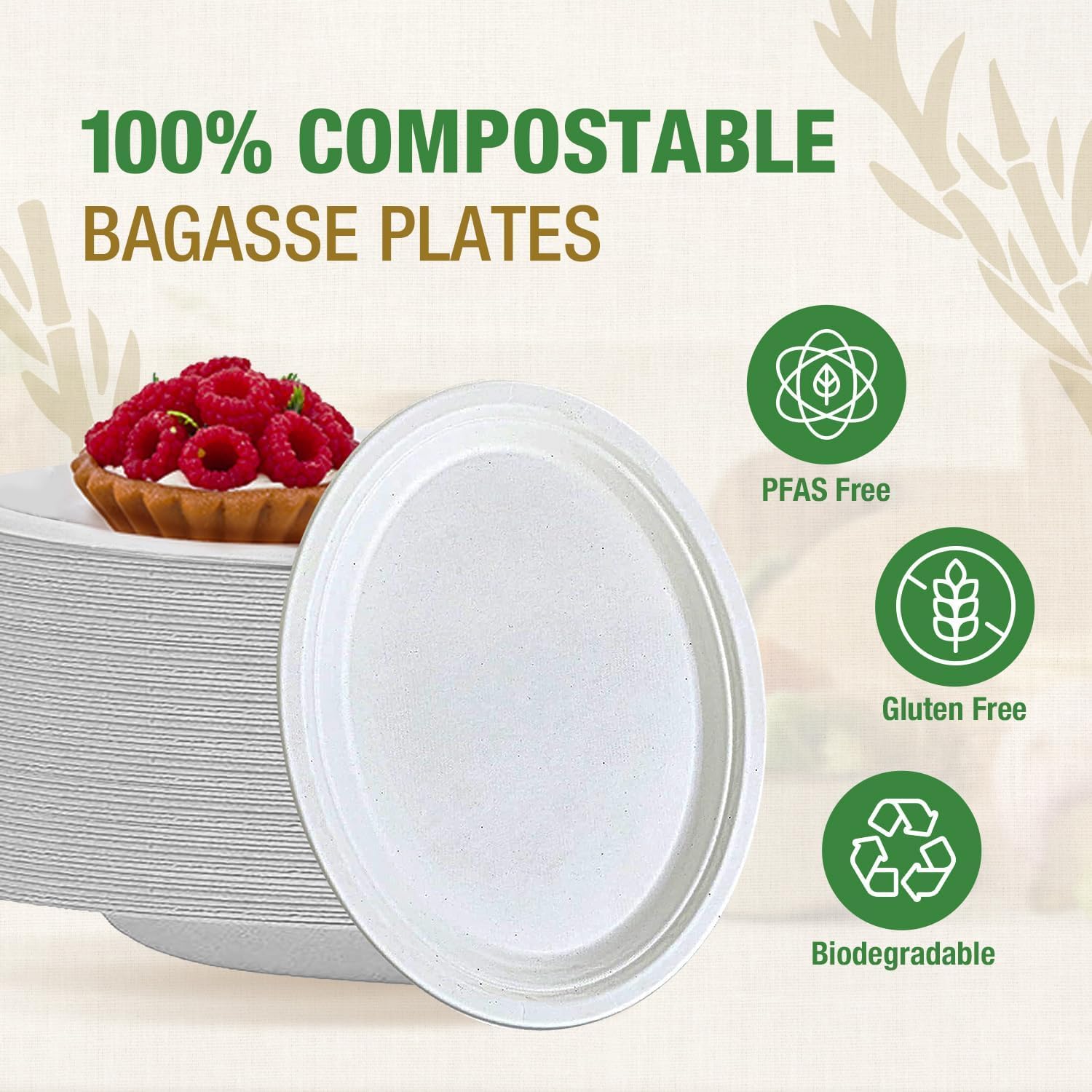 6 Inch White Compostable Plates Bulk [500 Count] – Biodegradable Sugarcane Fiber Dinner Plates, Heavy-Duty & Microwavable Disposable Plates for Weddings, Parties, BBQs