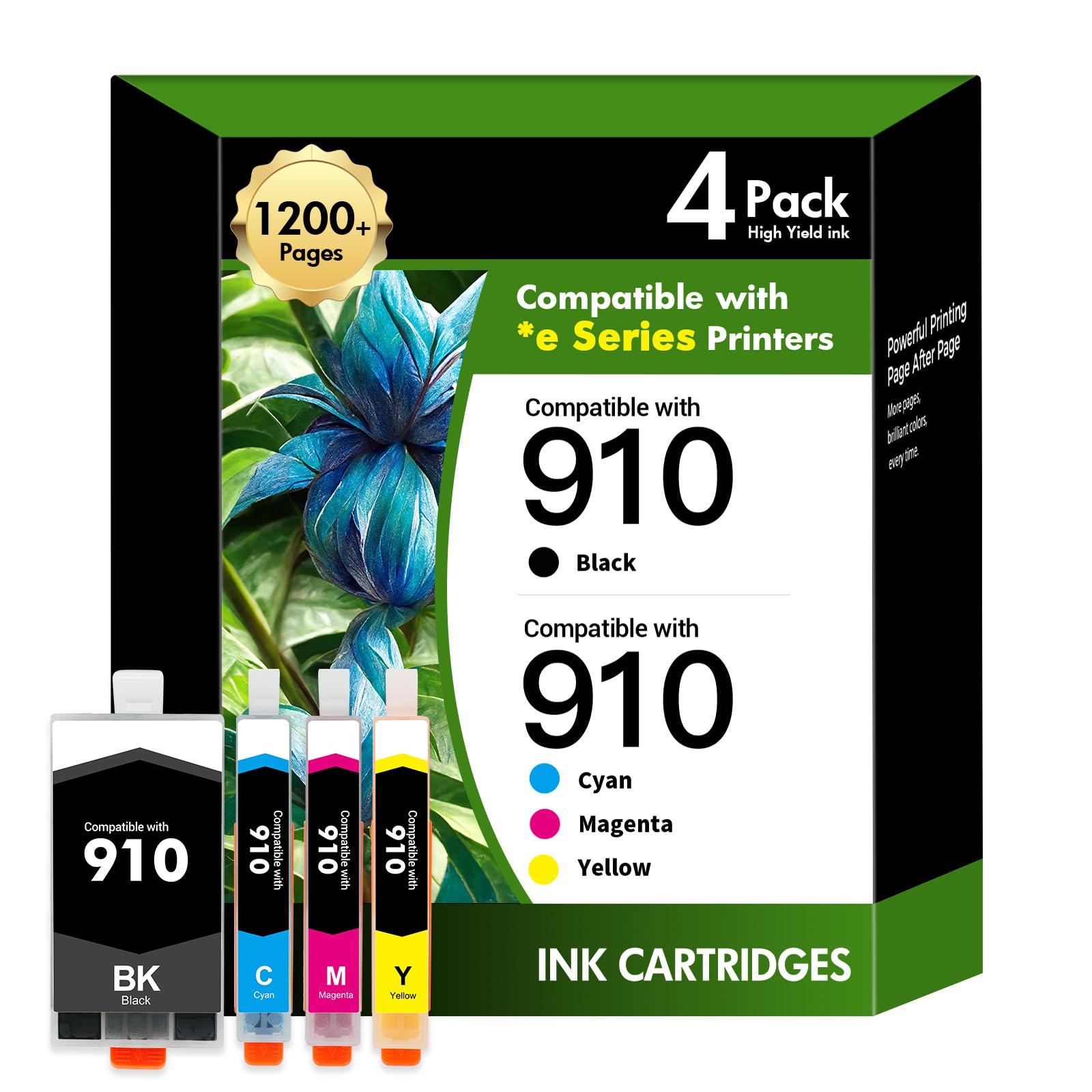 Photo 1 of 910 8015e 8025e Ink Cartridges Replacement for HP Ink 910 Black and Color Combo Pack OfficeJet Pro 8015e 8025e 8020 8028e 8035e 8010 8034e 8020e 8025 8030 8028 8035 Printer