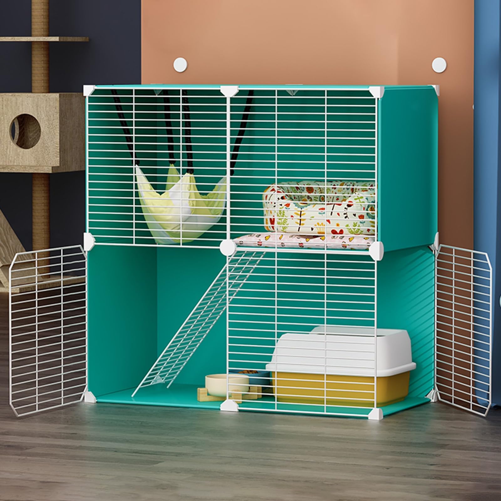 Cage pour chat bleu de 71 cm et enclos modulable intérieur pour chaton