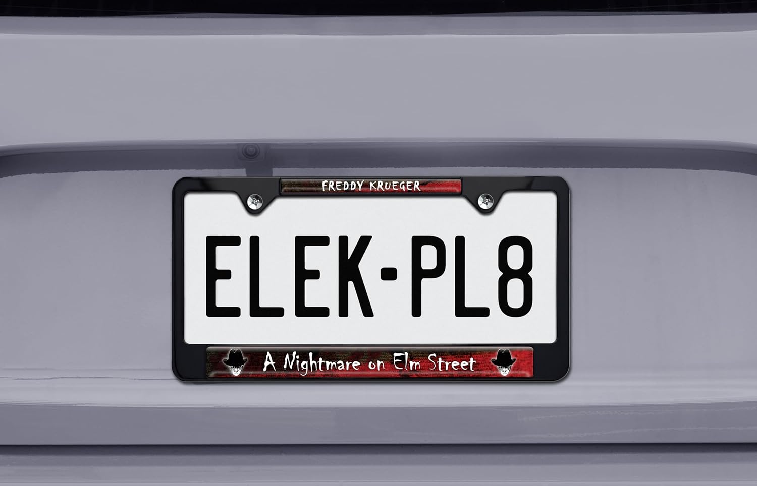 Elektroplate Officially Licensed - Nightmare on Elm Street Freddy Krueger Black All-Metal Standard Size License Plate Frame Tag Holder for Cars/SUVs/Trucks Weather-Proof Automotive Accessory