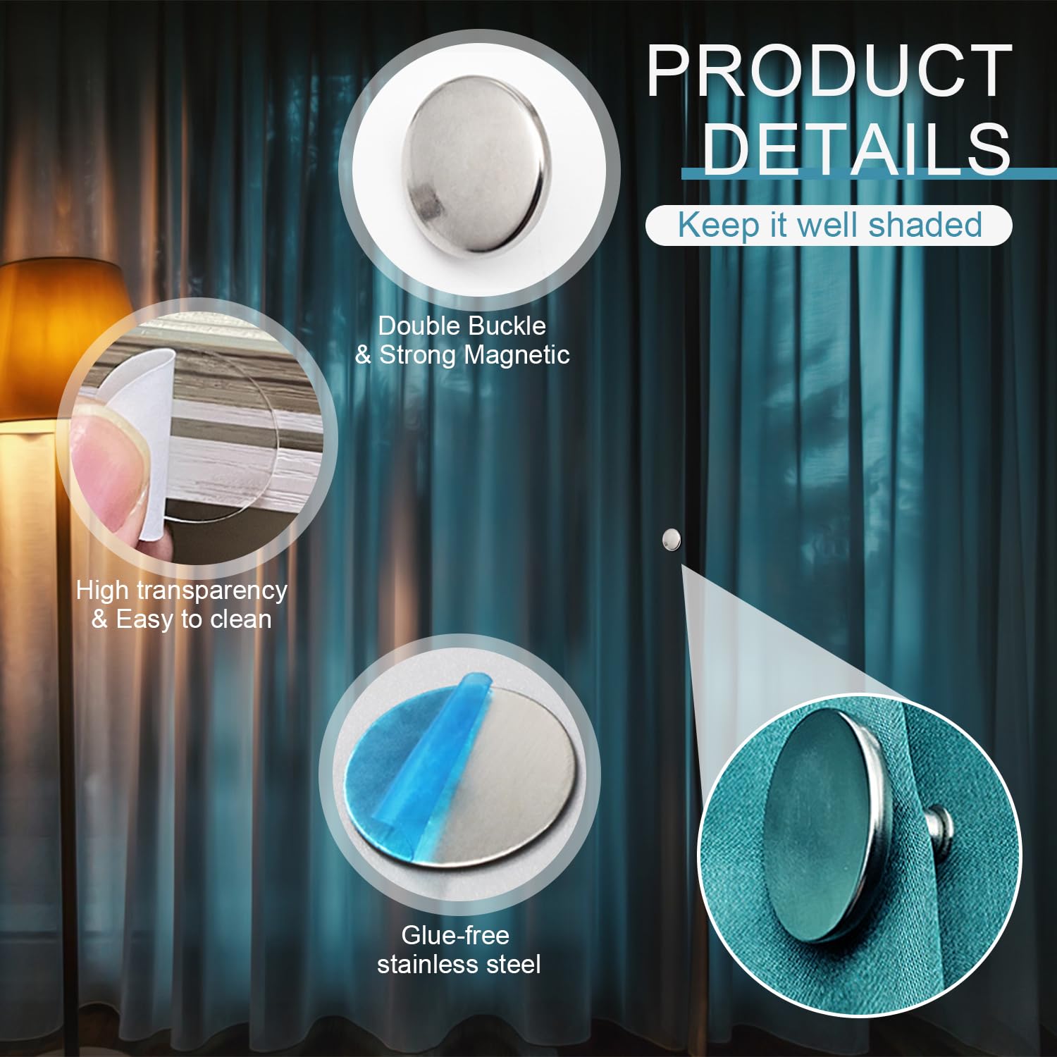 Rideau De Douche Transparent 10 Pièces Rideau Douche Aimant Blanc Poids Rond, Poids De Draperie Magnétique, Poids Rideau De Douche Pince Empêche Le Rideau De Douche De Bouger Avec Le Vent, Pour