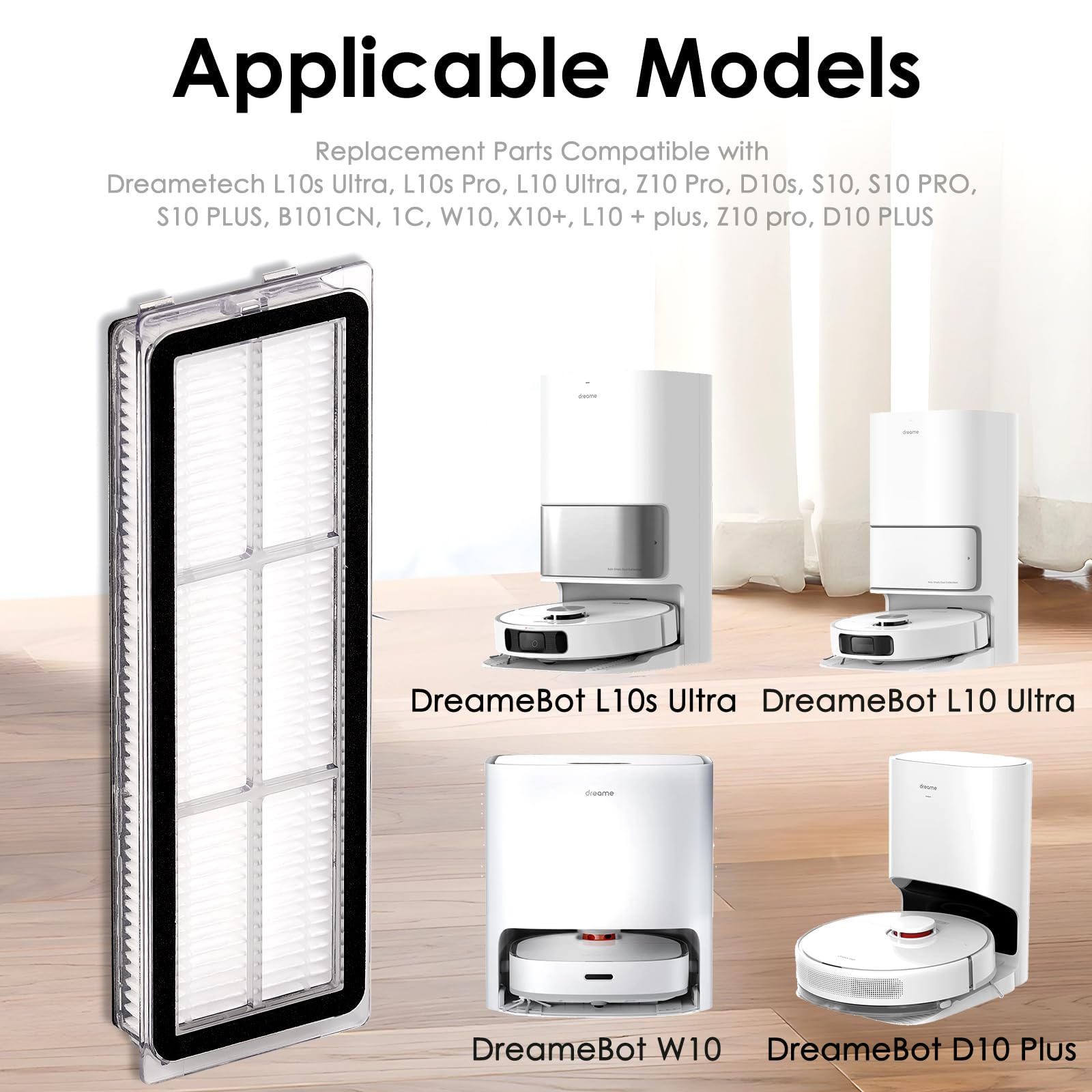 Lot de 4 filtres HEPA compatibles avec Dreame L10s Ultra, Pro, S10, Z10 Pro, B101CN, 1C, W10, X10 , Plus, D10 Plus - Filtres de rechange pour Xiaomi