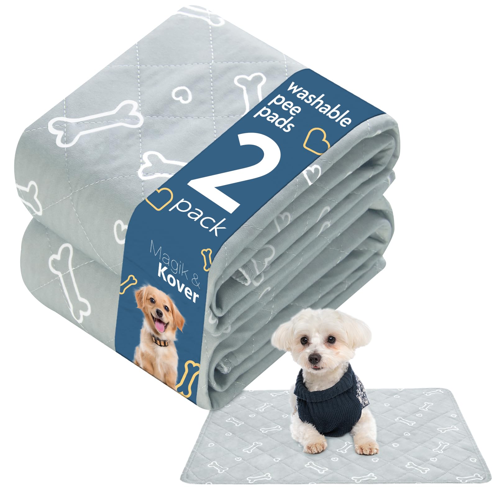 Washable Pee Pads for Dogs, 2 Pack Reusable Puppy Pads 28" x 42", Super Absorbent & Waterproof Training Mats for Potty, Crate, Kennel, Playpen, Bed &