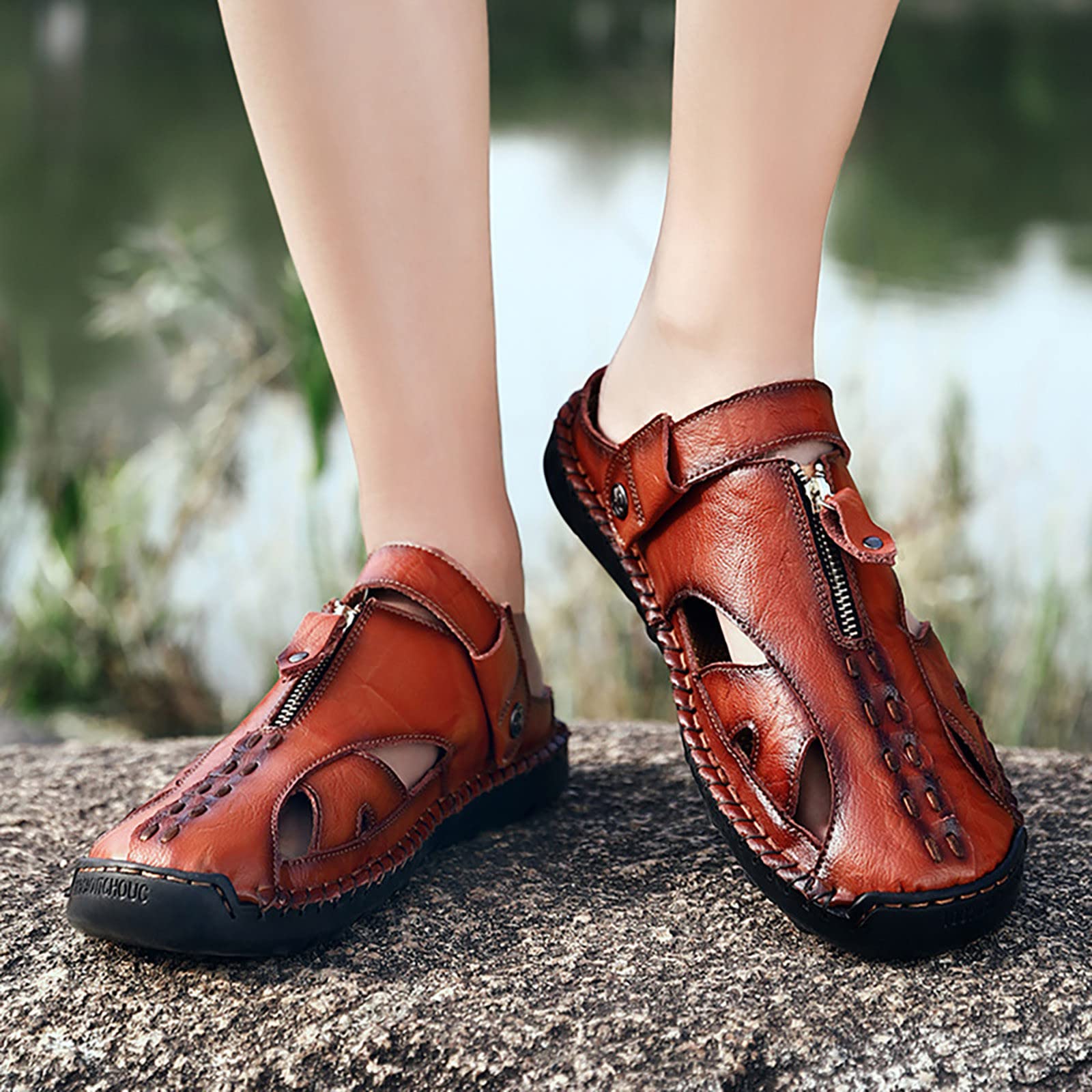 SRZYMJ Herren Sandalen Sandalen Herren, Flache Trekking- und Wandersandalen für Herren, rutschfeste und Langlebige Sportsandalen für Den Strand- und Outdoor-Einsatz Treckingsandalen-Damen Badeschuhe