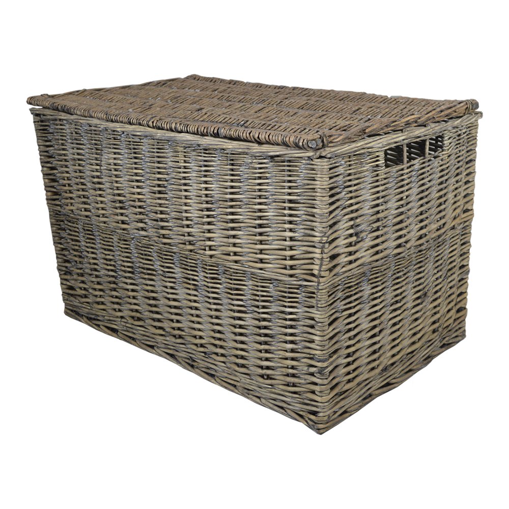 Wovenhill Large Wicker Storage Trunk | Handmade Woven Hamper with Hinged Lid | W84 x D45 x H52cm | Grey