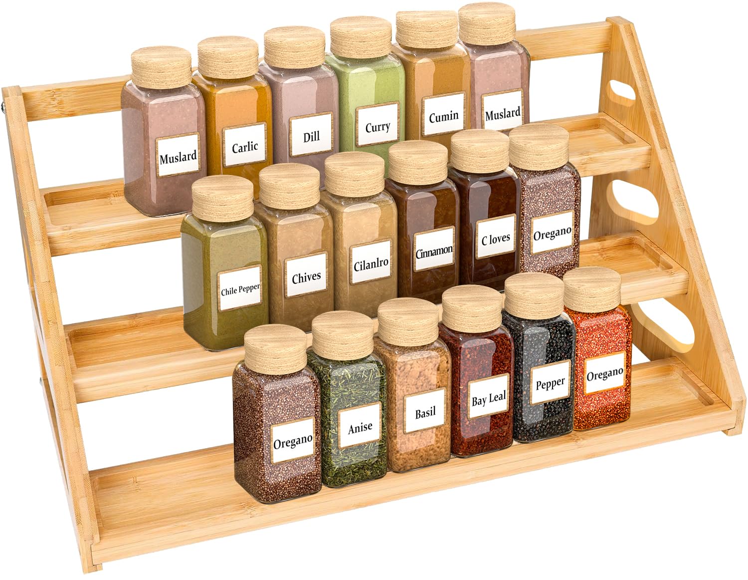 Banlilus Premium Spice Rack - 3 Tier Bamboo Spice Rack Organizer - Spice Organization for Kitchen Cabinet/Countertop