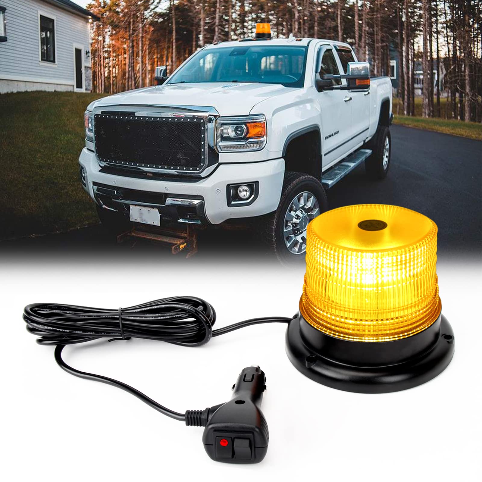 JMEST LEADJMEST LEAD Amber LED Strobe Beacon Light For Trucks, Emergency Strobe Warning Roof Light with Magnetic Base, 12V-24V Flashing Beacon Light For Cars Forklift Tractor Construction Vehicles