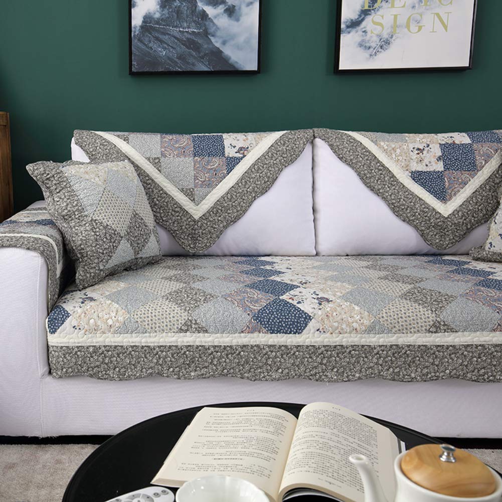 Housse de canapé matelassée coton gris protecteur meuble 90x240