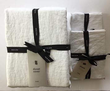 West Elm Belgian Linen Duvet Cover King & Two Euro ShamsWhite