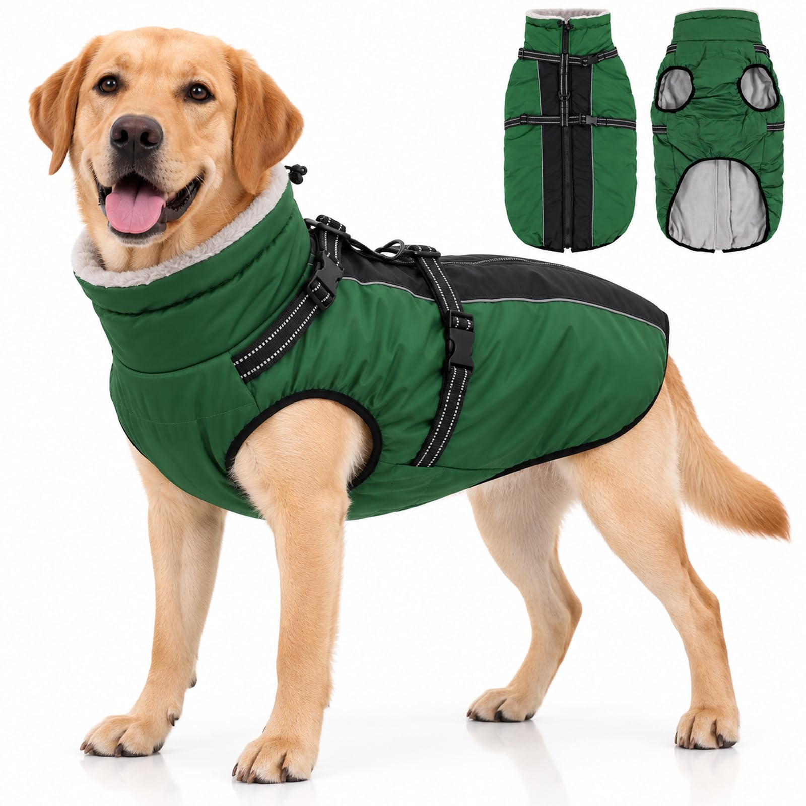 babepet Waterproof Dog Coat with Harness, Fleece Lined Winter Dog Jacket