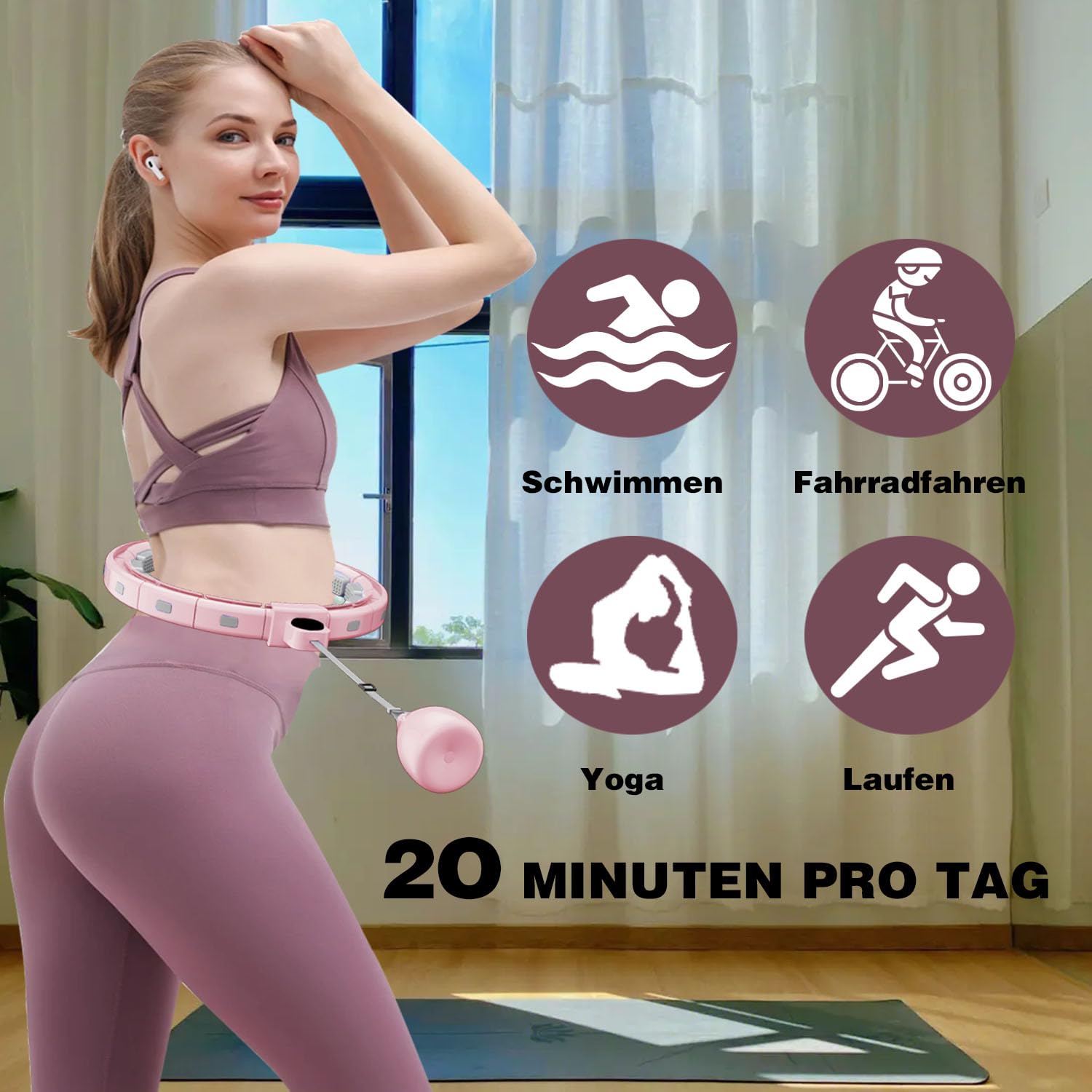 Hula Hoop Reifen Erwachsene, Hula Hoop mit Gewicht Kugel, Hoola Hoop zum Abnehmen, Hula Hoop Leise XXL 128CM, Hullahub Reifen, 18 Knoten, Einstellbar und Abnehmbar, Fitness Hula Hoop Reifen