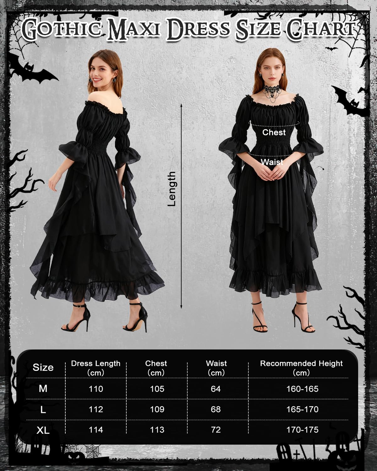 Gothique Maille Robes Longues, Épaules Dénudées Robes Longues à Lacets, Robe Médiévale pour Femme À Manches Trompette Style Victorien, Renaissance, Gothique Costume pour Carnaval, Halloween, Fête