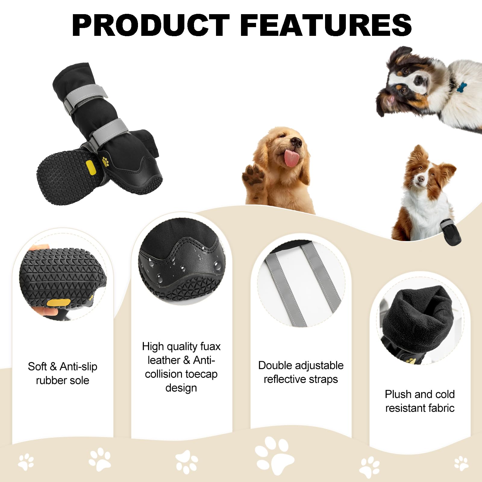 Anti-Slip Dog Shoes with Reflective Straps, High Dog Boots Waterproof - Image 2