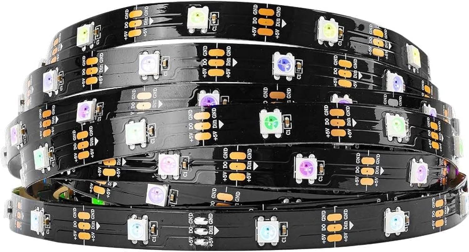 WS2812B RGB 5050SMD Individual Addressable 16.4FT 30Pixels/m 150Pixels Flexible Black PCB Full Color LED Pixel Strip Dream Color IP30 Non-Waterproof Making LED screen LED wall Only DC5V