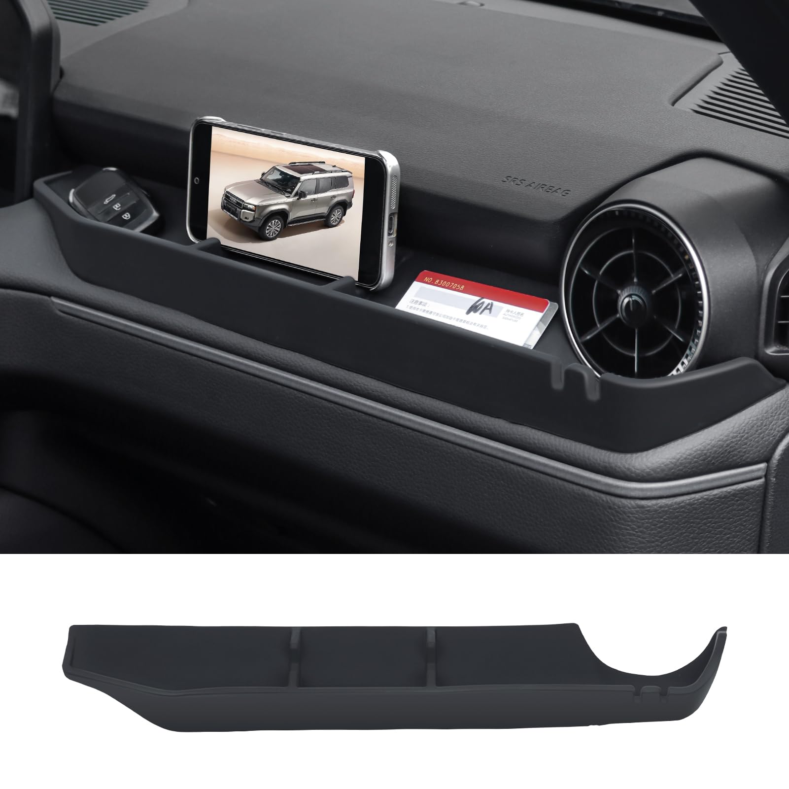 Co-pilot console storage box suitable for 2024 2025 Toyota Land Cruiser 250 1958 Prado silicone anti-skid interior tray organizer mobile phone bracket refit accessories (Co-pilot Black)
