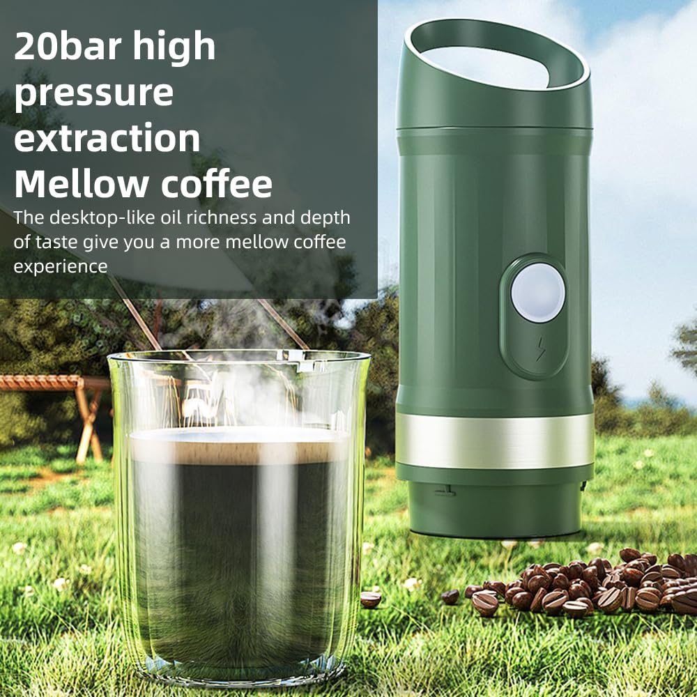 Cafetera eléctrica portátil inalámbrica para Preparar café en frío y Caliente, monodosis, con batería Recargable 3 en 1 de 9600 mAh y 20 Bares.