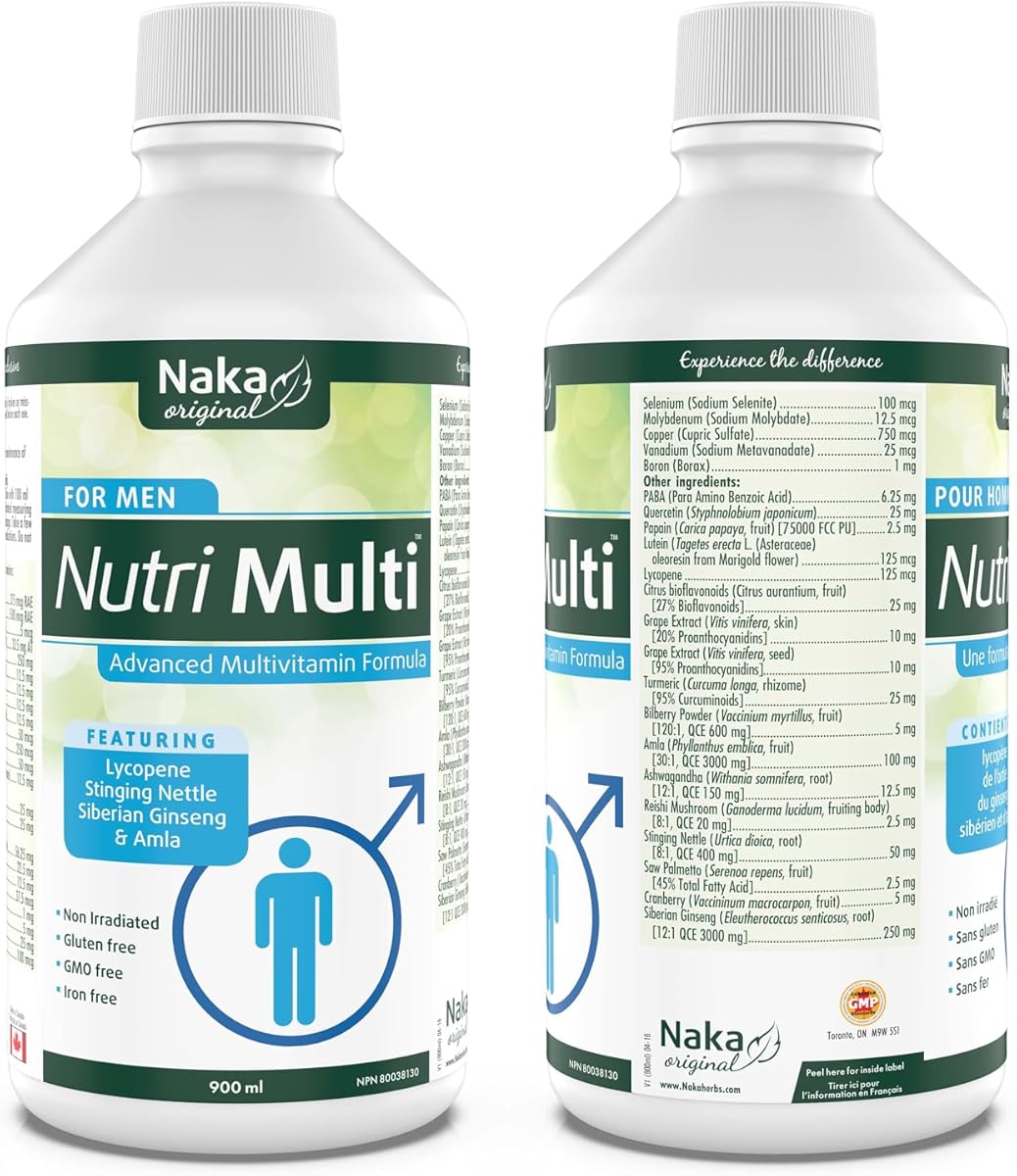 NAKA Naka Nutri Multi For Men, Advanced Multivitamin Formula, Featuring Lycopene, Stinging Nettle, Siberian Ginseng & Amla, Support Men's Health and Vitality, Orange Flavour, Made in Canada (900ml)