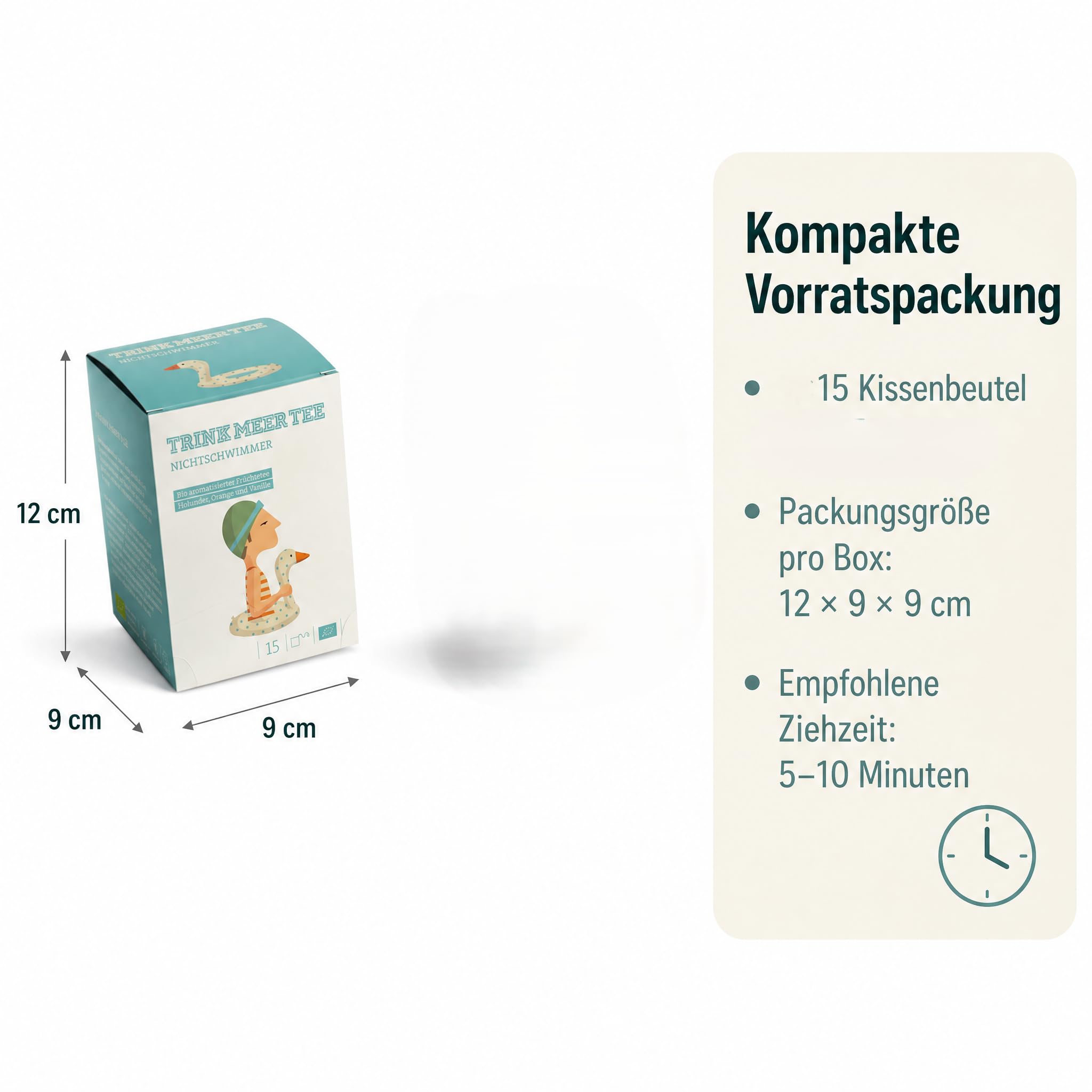 6 x Trink Meer Tee Früchtetee Nichtschwimmer, aromatisiert mit Holunder, Orange und Vanille, handgenähte Kissenbeutel, koffeinfrei, vegan und glutenfrei, zertifiziert, 30 Kissenteebeutel