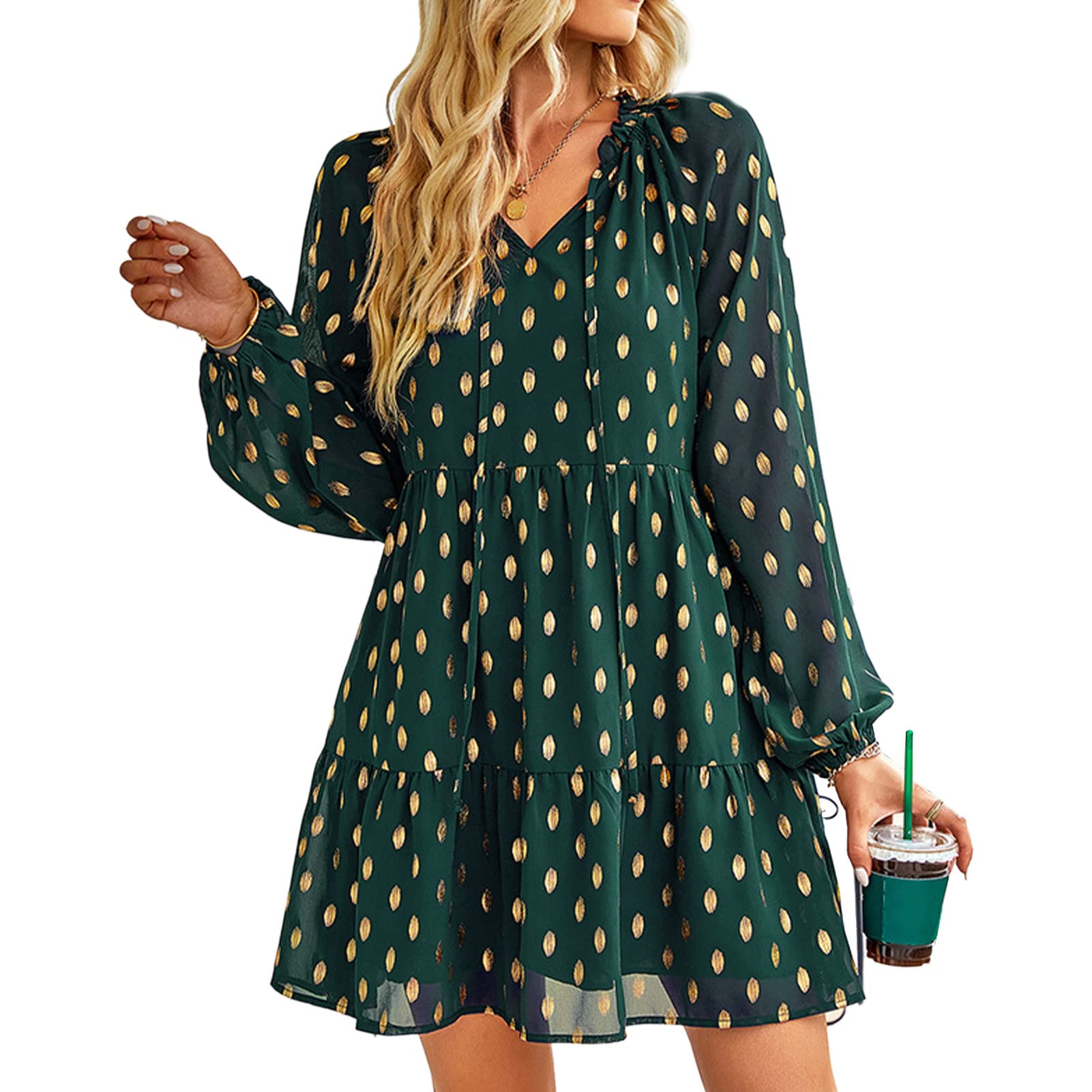 V-Neck Dress Elegant Women Casual Breathable Comfortable Lady Dress for Work for Traveling