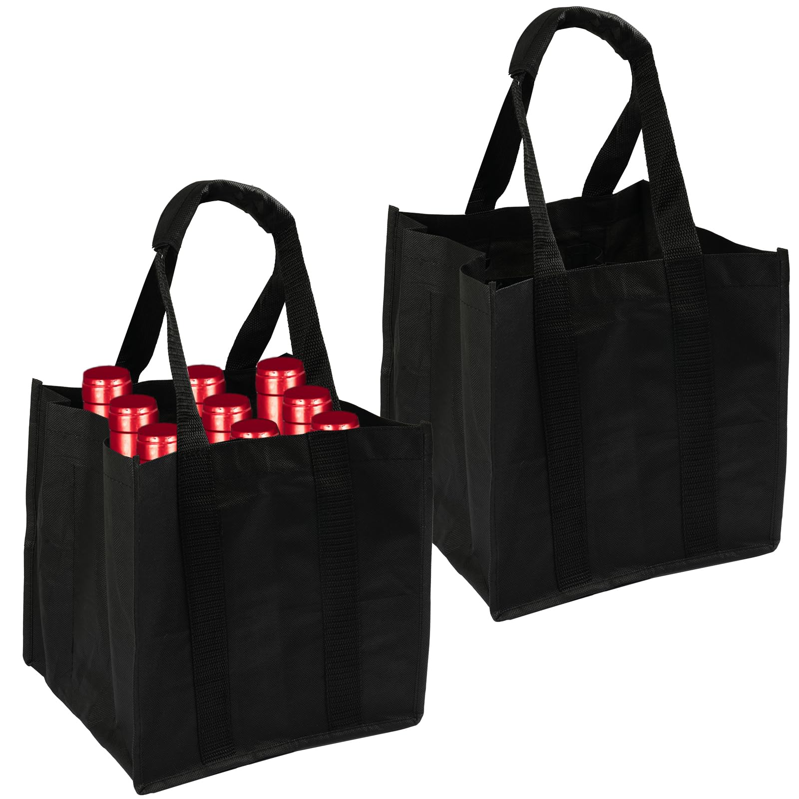 Hopton Bottle Carrier, 2PCS Wine Carrier Bag 9 Bottles, Reusable Wine Carriers, Black Bottle Holder Bag with Compartment Carry Handle for Storing Carrying Wine Beer Champagne(27x26x27cm)
