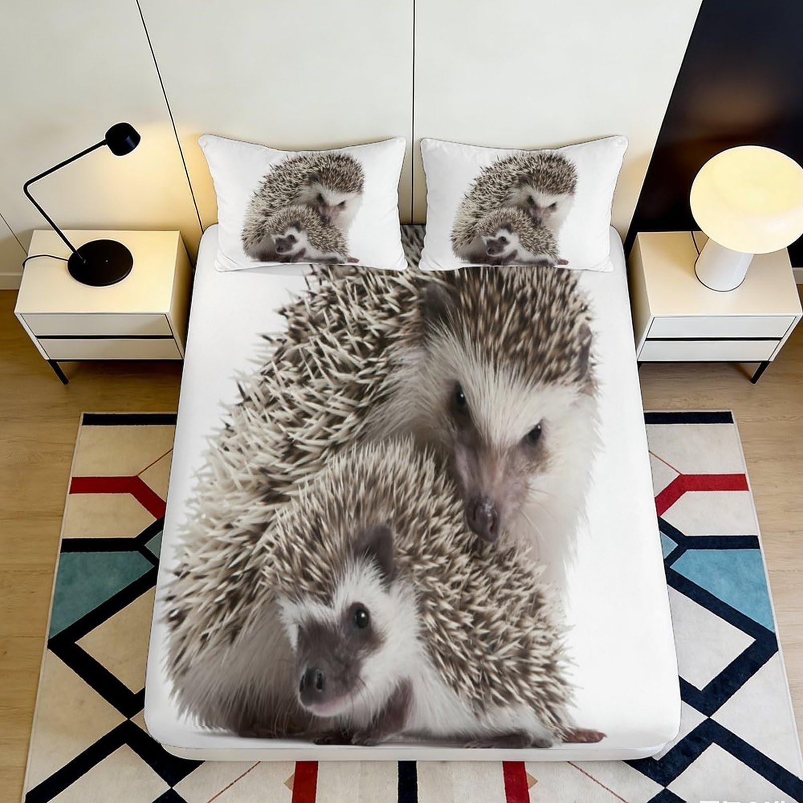 3D Printed Hedgehog Animal Pattern Fitted Sheet Microfiber Soft Bed Cover for Bedroom Guestroom Mattress Decor 90x200x25cm