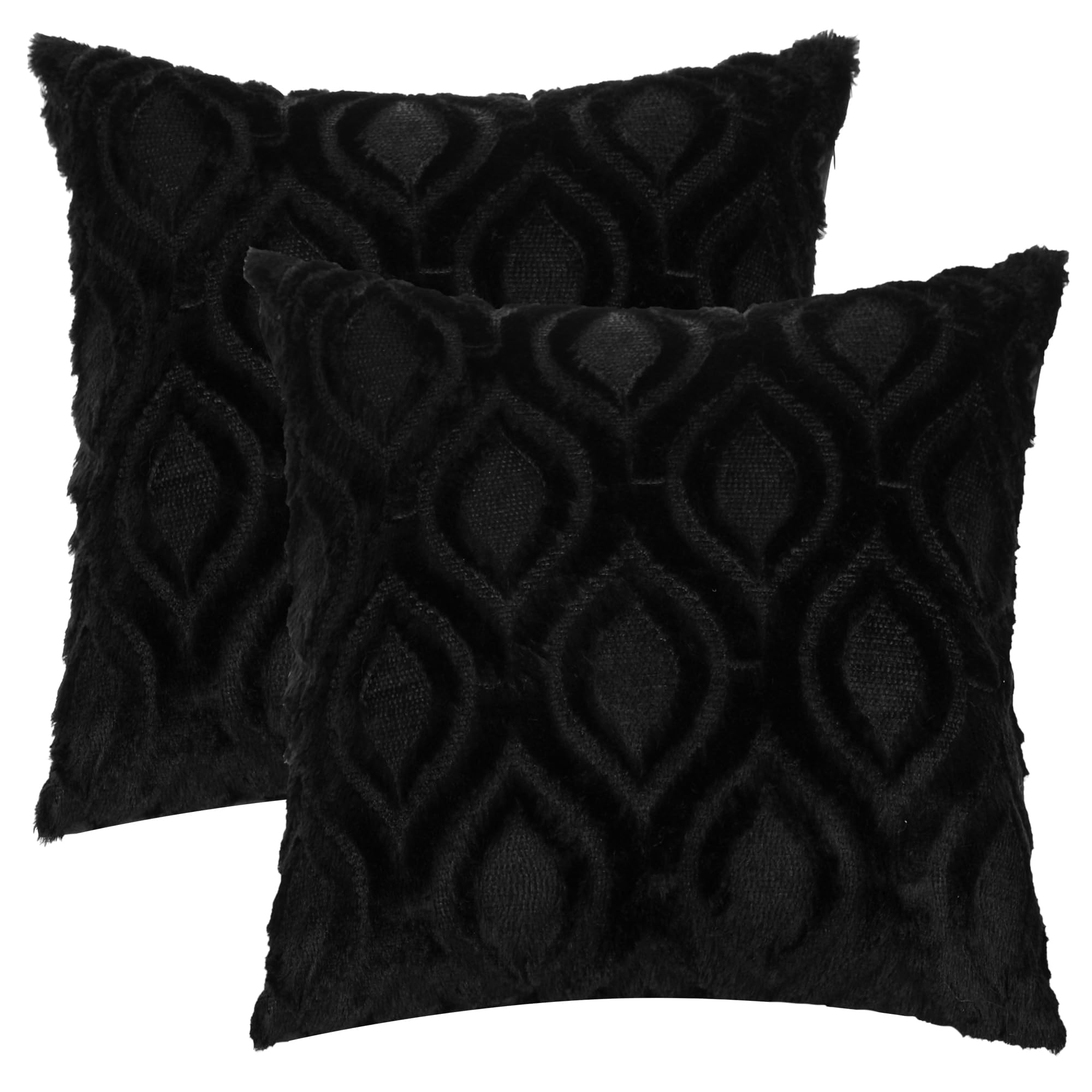 Uxcell Set of 2 Shaggy Plush Faux Fur Throw Pillow Covers Patterned Pillow Covers for Sofa Living Room Black-2 45 x 45 cm